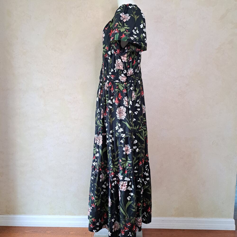 Anthropologie Somerset Maxi Dress Size XL Black Dark Floral Print Tiered - Picture 6 of 14